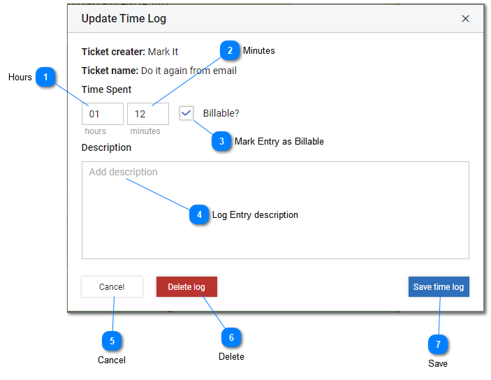 Edit Time Log Dialog