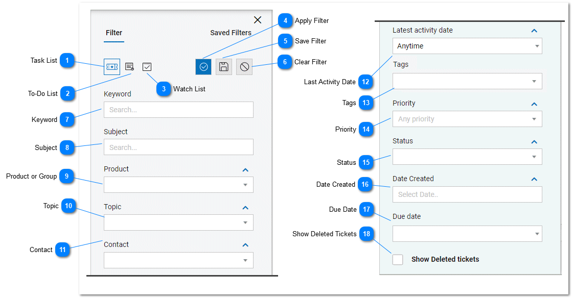 Help Desk - Filter and Search Panel
