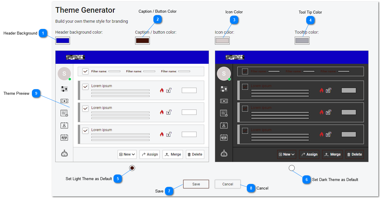 screenshot of theme configuration screen for the help desk software application